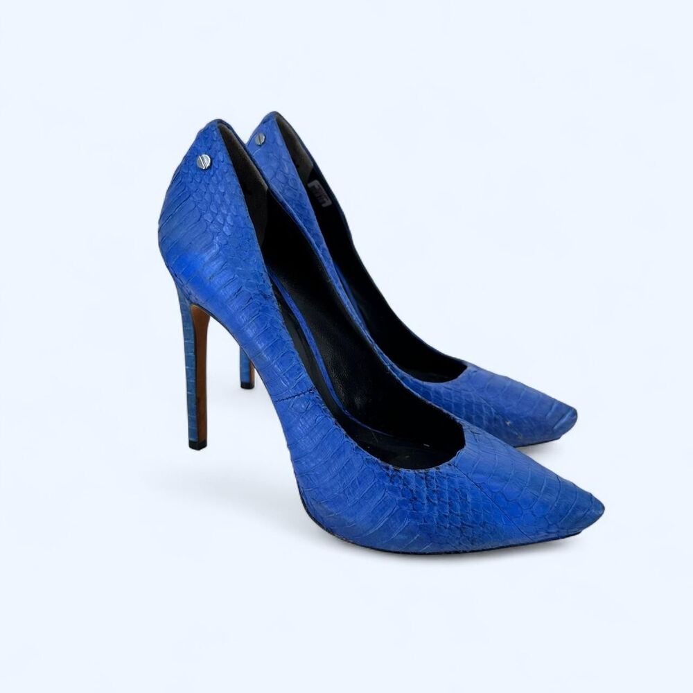 Royal Blue Snakeskin Pointed Toe High Stiletto Pumps Special Occasion Shoes